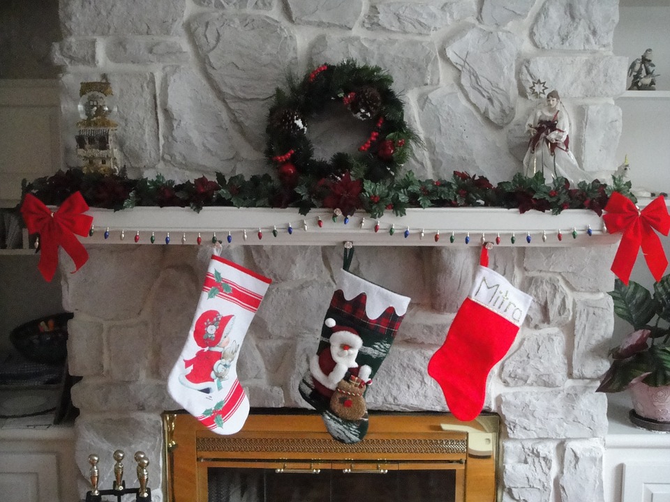 Christmas Vocabulary EFL Lesson - stockings hanging from mantel piece