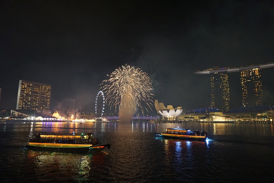 Fireworks in Singapore harbour for Chinese New Year