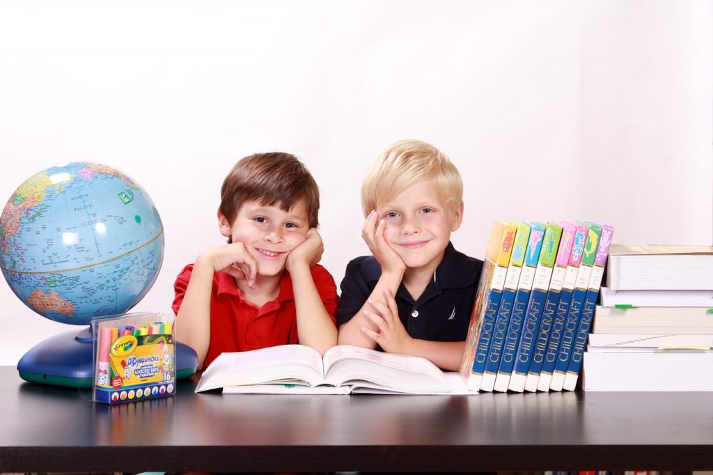 Children boys studying - language museum